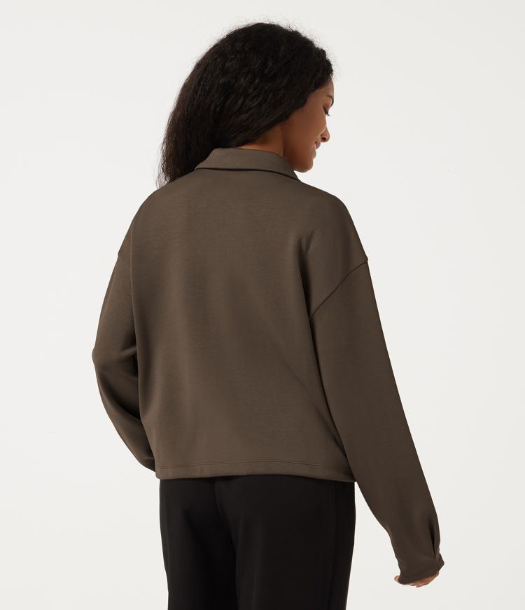 Dark Earthy Brown Lapel Collar Long Sleeve Work Shacket with Pockets / 2