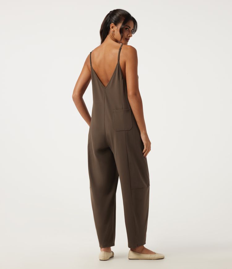 Chocolate Martini DayStretch U Neck Sleeveless Barrel Leg Casual Overalls with Pocket / 2