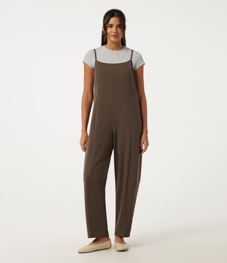DayStretch U Neck Sleeveless Barrel Leg Casual Overalls with Pocket