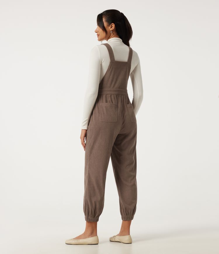 Acorn Square Neck Sleeveless Corduroy Casual Overalls with Pockets / 2