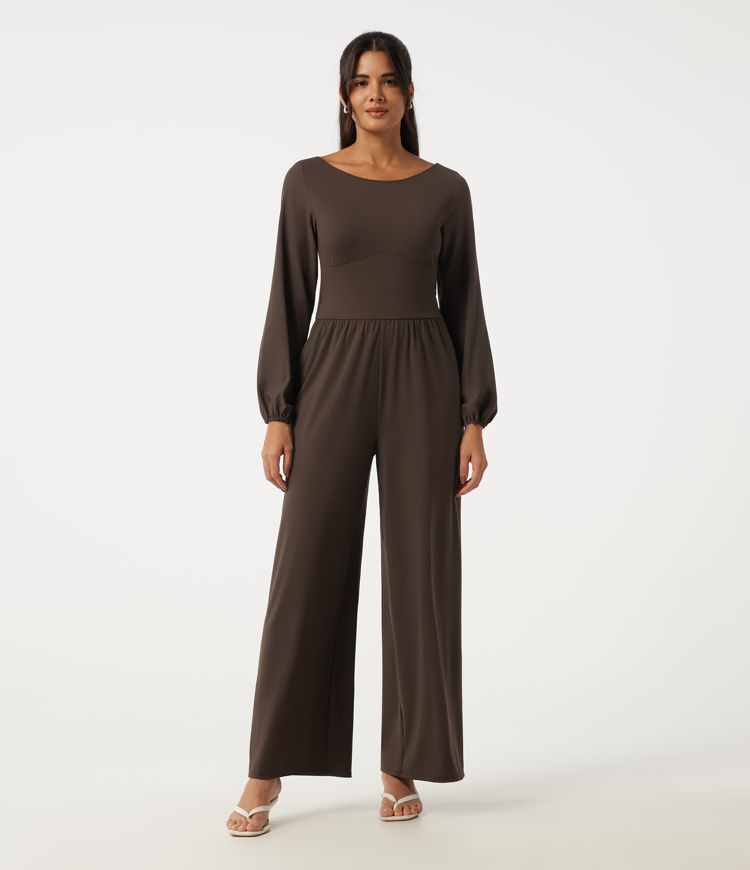 Breezeful™ Jumpsuit mit tiefem Rundhalsausschnitt, langen Ärmeln, geradem Bein, schnell trocknend, lässig, mit Taschen – Kinderleicht-Edition