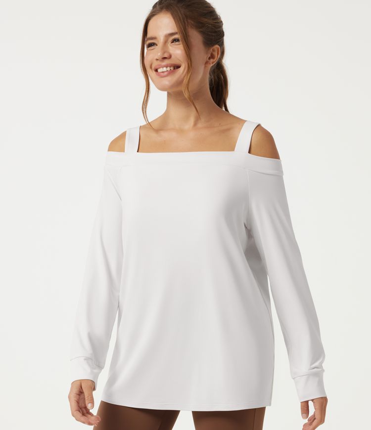 Off Shoulder Built-in Bra Long Sleeve Yoga Sports Top 