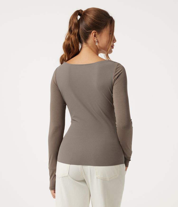 Dawn Brown Diamond Collar Long Sleeve Non-removable pad Contrast Lace Casual Top / 2