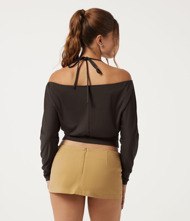 Hot Fudge Halter Tie Batwing Long Sleeve Built-in Bra InstantCool Casual Top  / 2