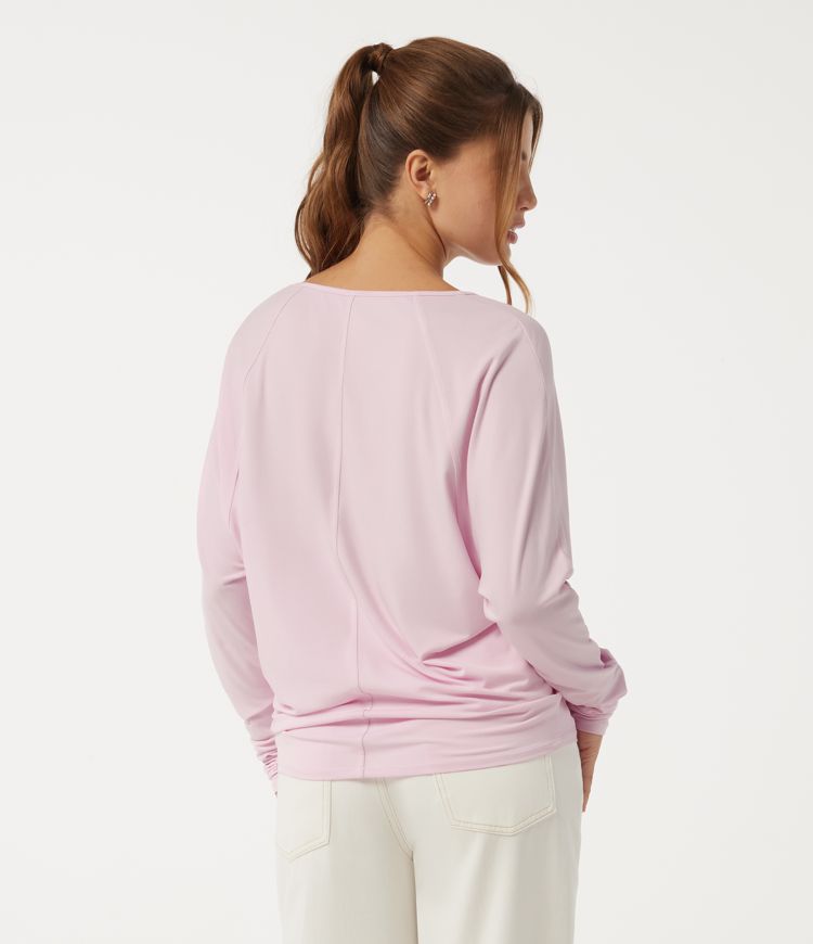 Parfait Pink V Neck Batwing Long Sleeve Ruched Casual T-Shirt / 2