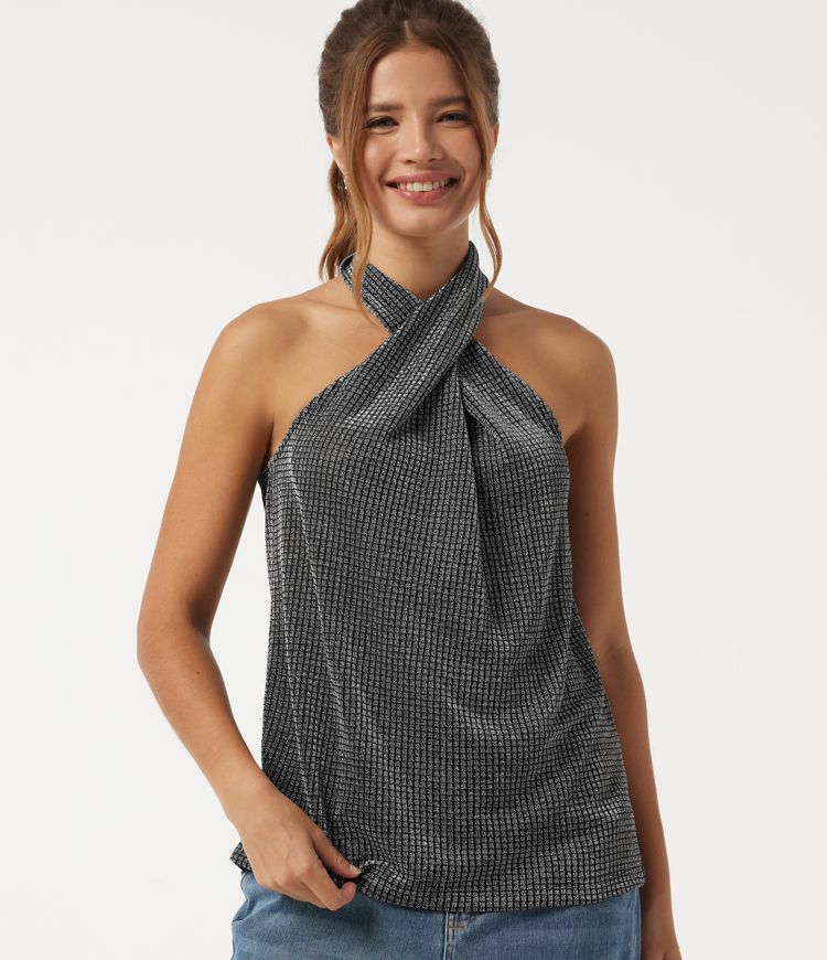 Neckholder-Top, ärmellos, uni, für Partys