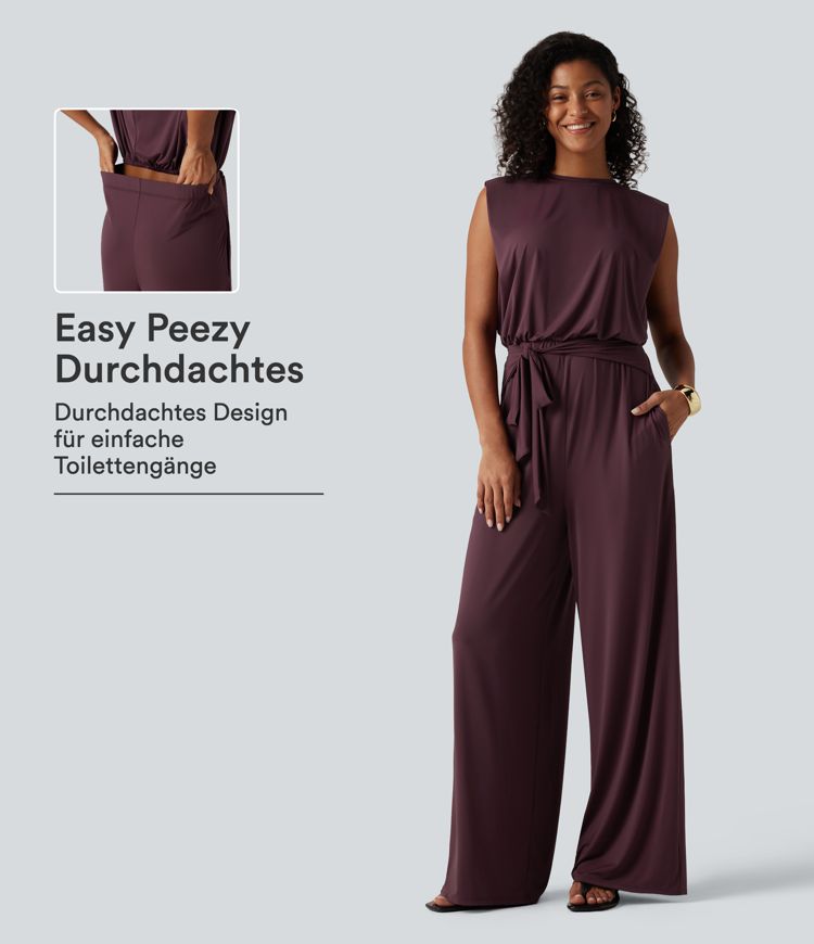 Ärmelloser Jumpsuit mit Rundhalsausschnitt, Seitentaschen und Schnürung vorne - Easy Peezy Edition, UPF50+