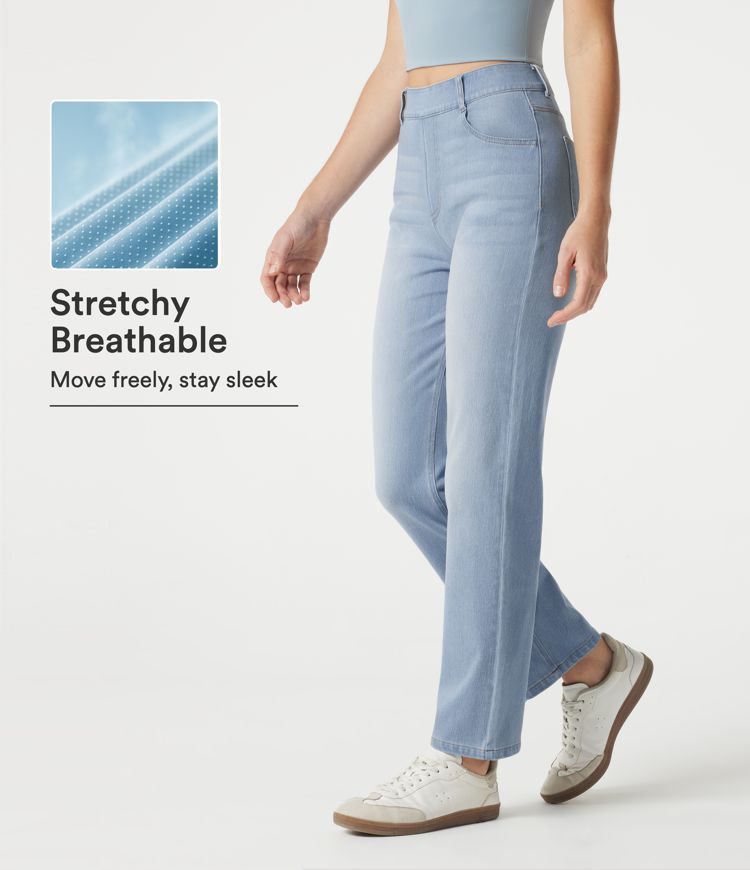Halara Flex™ High Waisted Lightweight Pockets Straight Leg Washed Casual Jeans