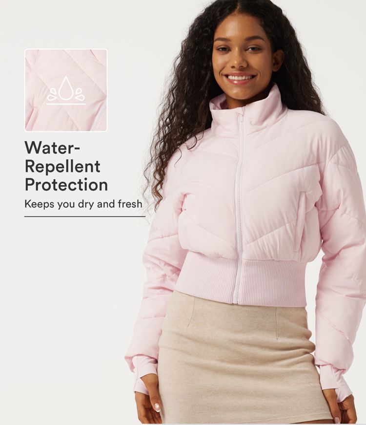 Halara PuffFlex High Neck Long Sleeve Puffer Casual Padded Jacket with Pockets and Thumbholes