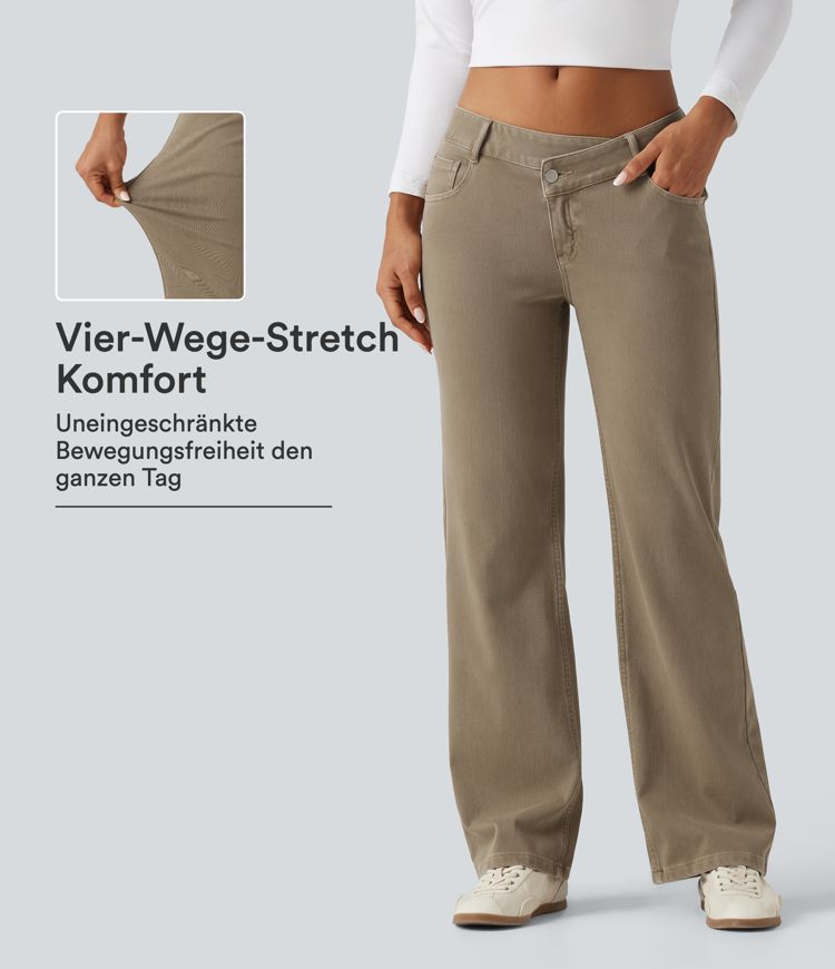Halara Flex™ - Lässige Jeans mit niedrigem Crossover-Bund, mehreren Taschen und geradem Bein