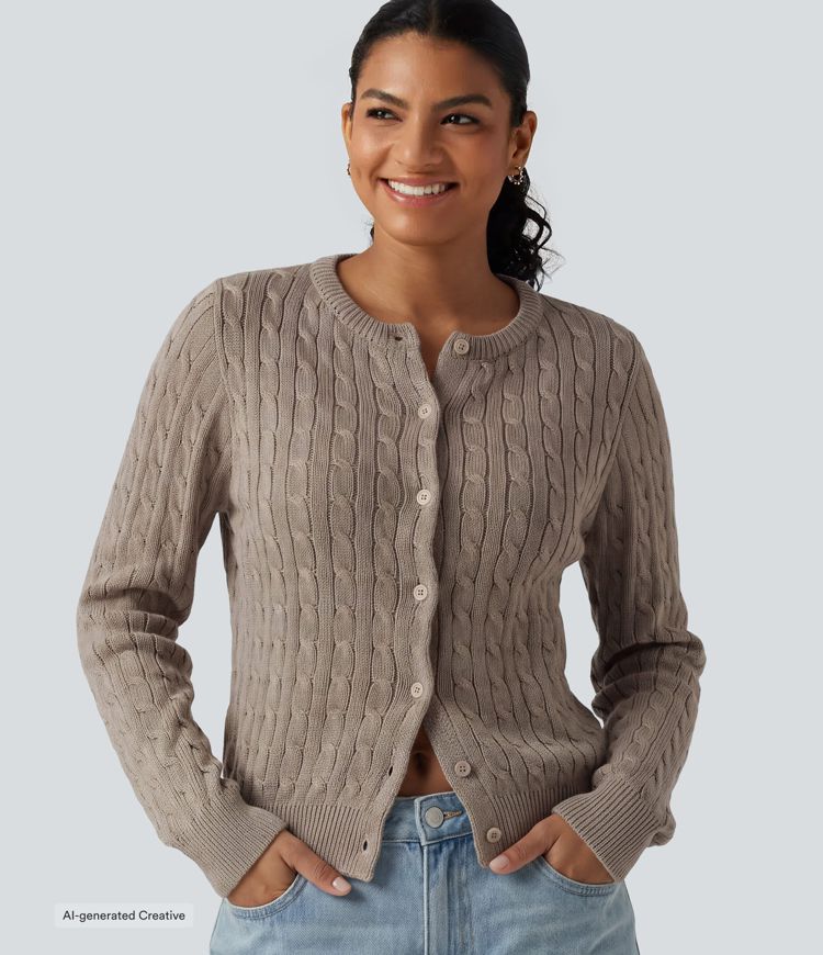 Cardigan de travail à col rond et manches longues