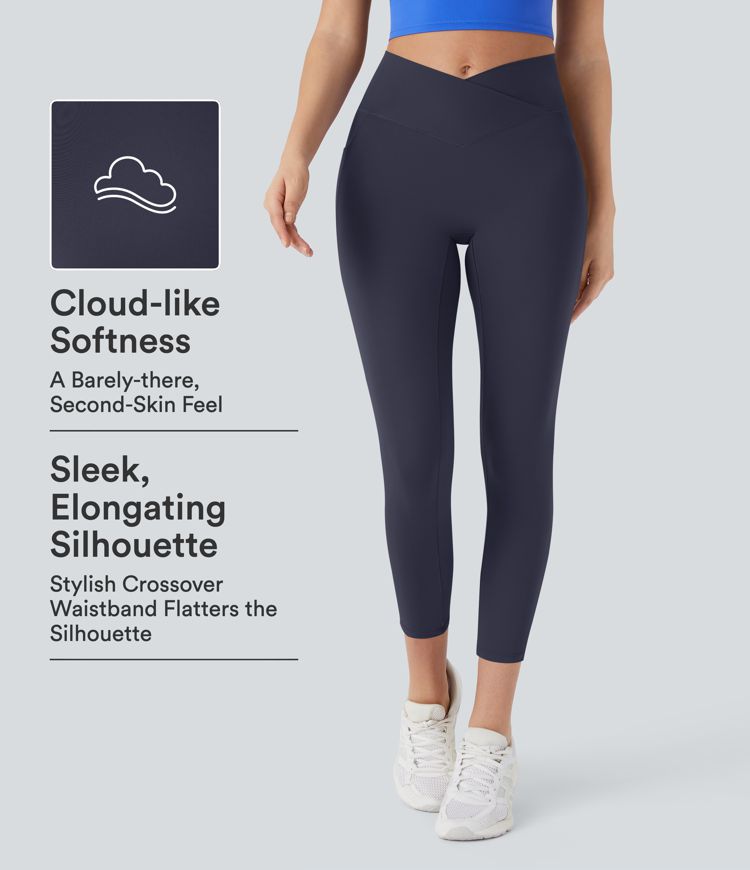 Peacoat SoftlyZero™ High Waisted Crossover Pocket Capri Yoga Leggings / 1