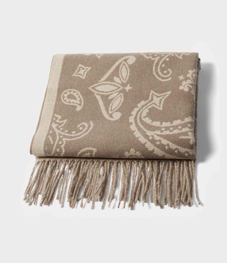 Gilded Beige Lässiger Schal mit Blumenmuster und Fransen / 2