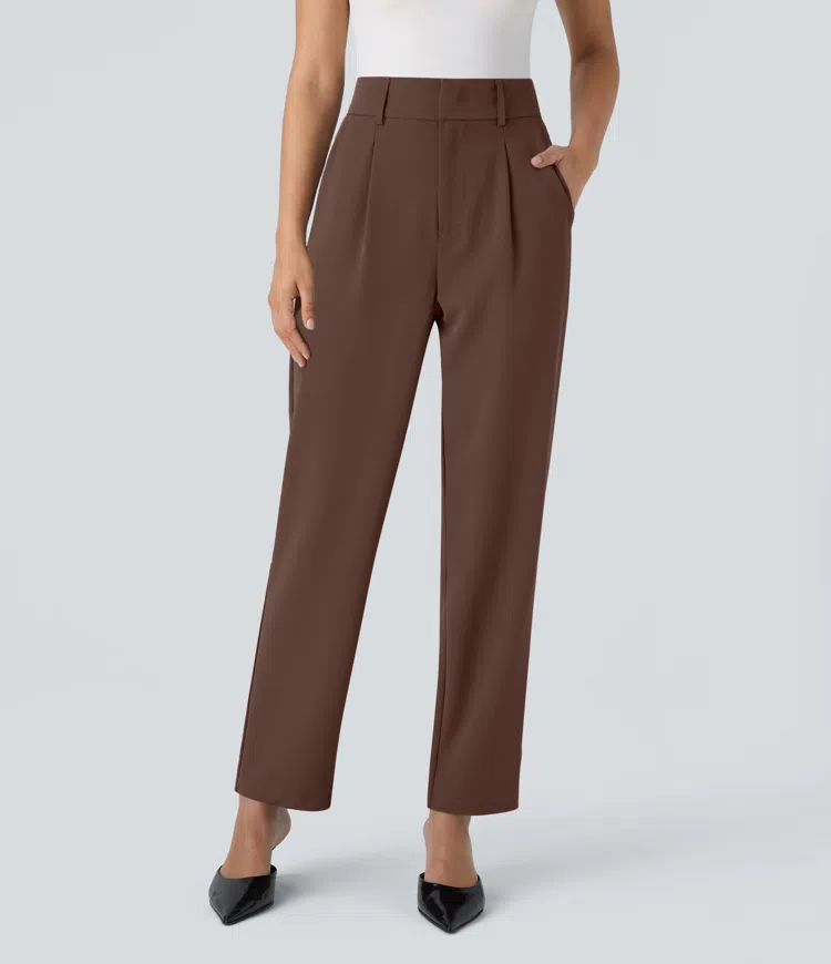 Pantalon tailleur Halara Flex™ fuselé uni, taille haute, avec poches
