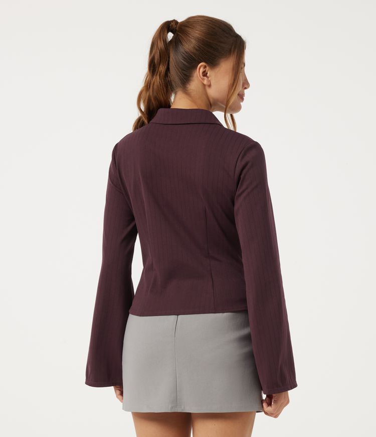 Burgundy Pinstripe Long Sleeve Stripe Work Shirt / 2