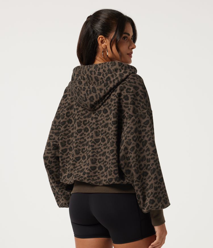 Beige and Brown Leopard Hooded Long Sleeve Leopard Print Casual Sweatshirt with Pocket / 2