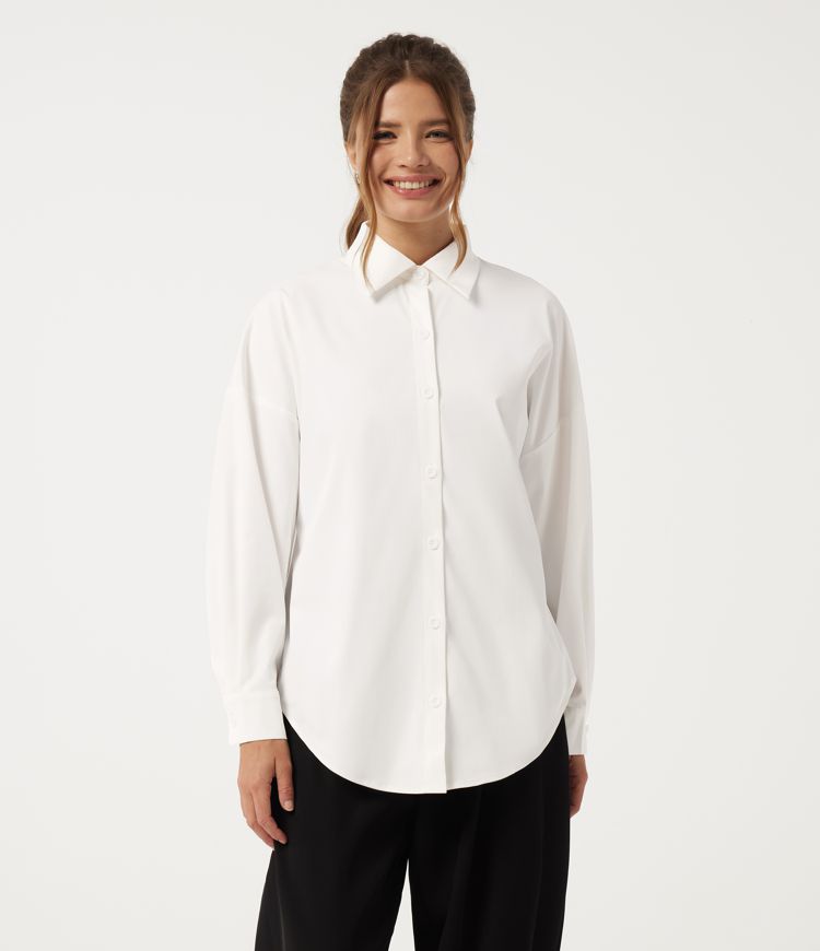 White Collared Long Sleeve Crossover Work Blouse / 2