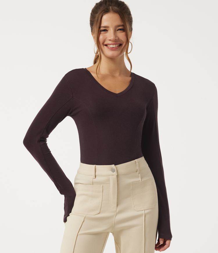 Ribbed Sweetheart Neck Long Sleeve Casual Top