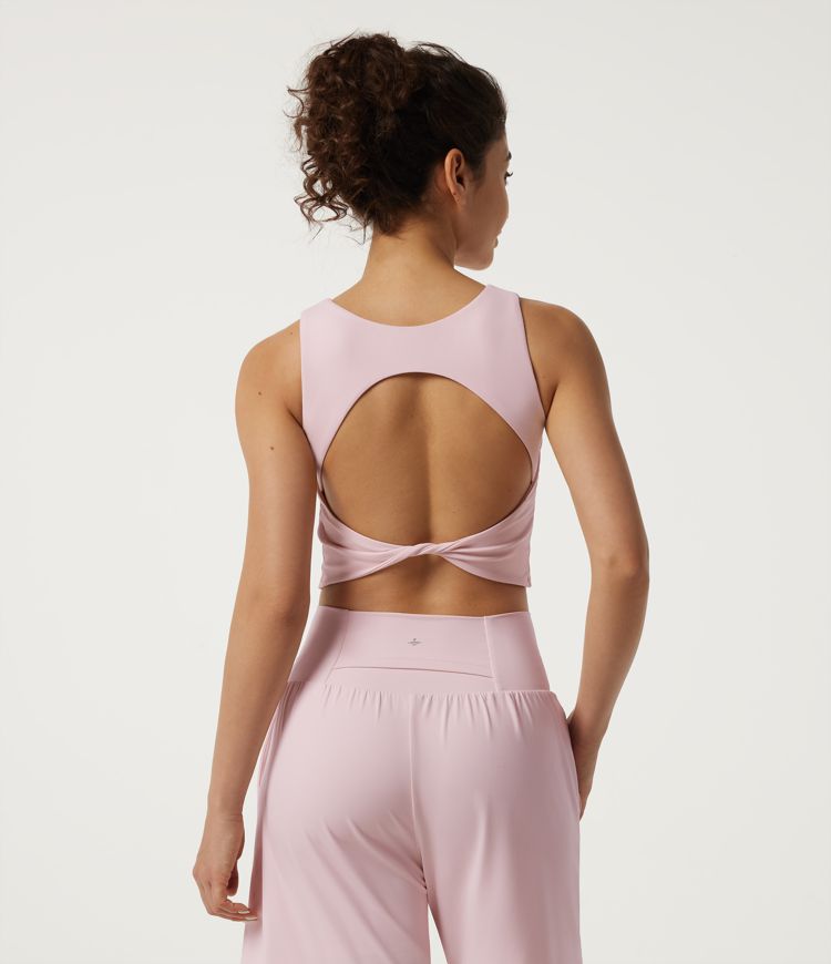 Pale Lilac SoftlyZero™ Airy Round Neck Twist Back Built-in Bra Yoga Tank Top / 2