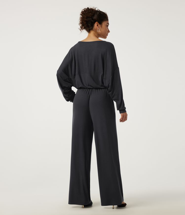 Camo Gray Boat Neck Long Sleeve Wide Leg Casual Jumpsuit with Pockets-Easy Peezy Edition / 2