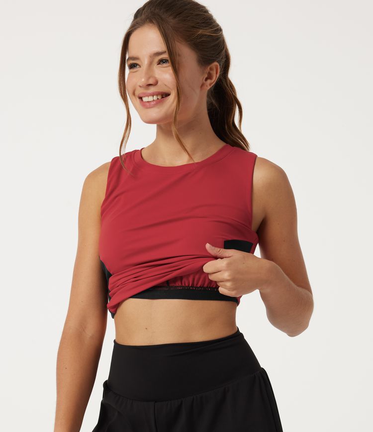 Halara UltraSculpt™ Round Neck Color Block Built-in Bra Yoga Tank Top