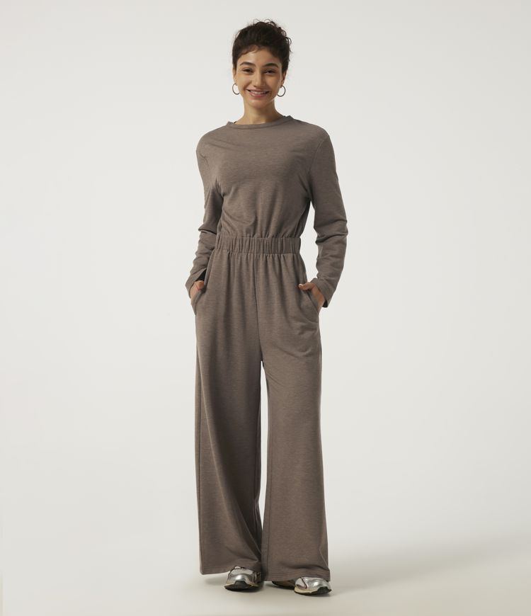 Boat Neck Long Sleeve Wide Leg Cut Out Casual Jumpsuits with Pockets-Easy Peezy Edition