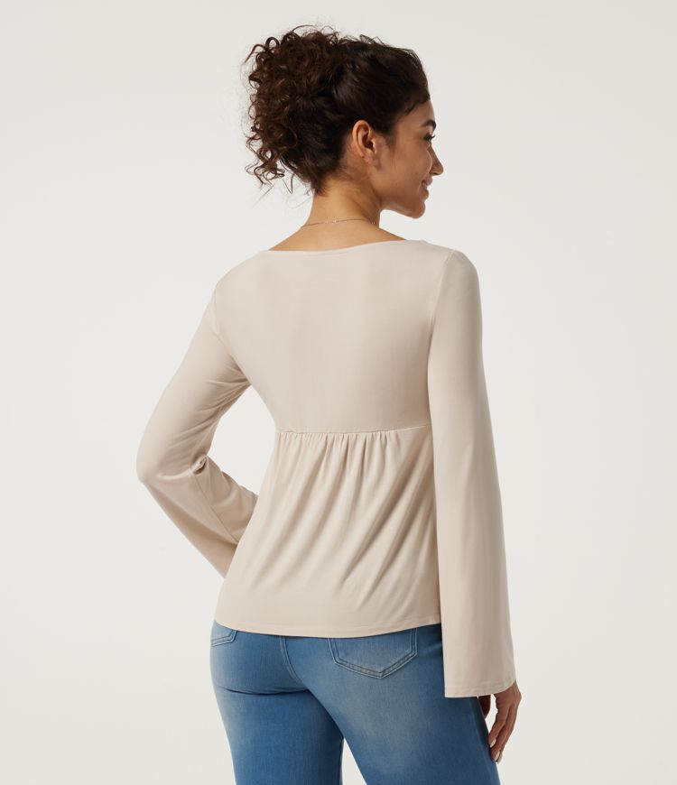 Sandshell Sweetheart Neck Long Sleeve Casual T-Shirt / 2
