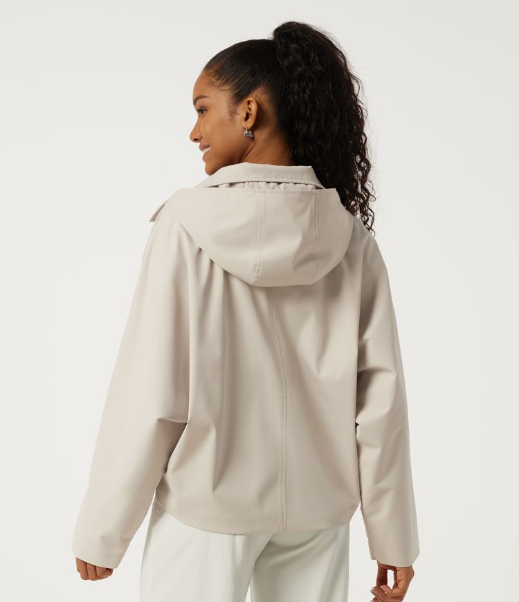 Oatmeal Khaki Lapel Collar Long Sleeve Plain Work Trench Coat Jacket with Pockets / 2