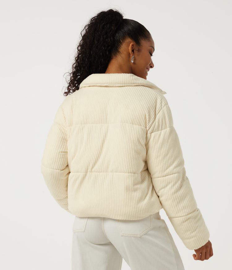 Creamy Cloud Stand Collar Long Sleeve Puffer Casual Padded Jacket with Pockets / 2