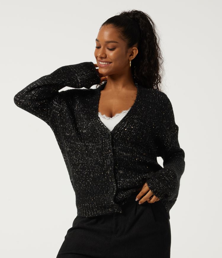 Lässiger Cardigan mit V-Ausschnitt und langen Ärmeln