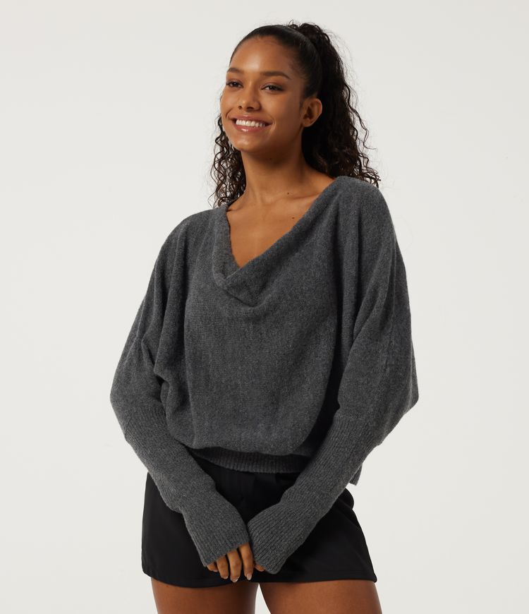 Cowl Neck Batwing Long Sleeve Work Sweater