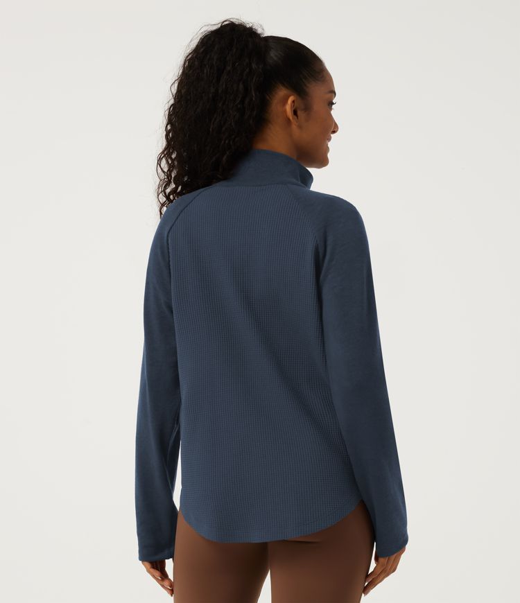 Always in a Mood - Dark Blue Stand Collar Long Sleeve Waffle Casual Jacket with Pockets / 2