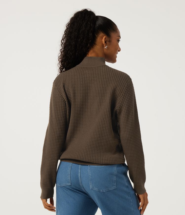 Coffee Liqueúr Stand Collar Long Sleeve Waffle Casual Sweater / 2
