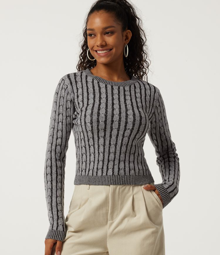 Round Neck Long Sleeve Stripe Casual Sweater