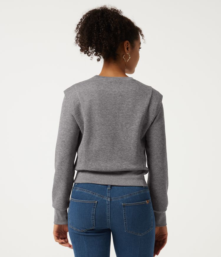 Fog Gray Round Neck Long Sleeve Casual Pullover Sweatshirt / 2