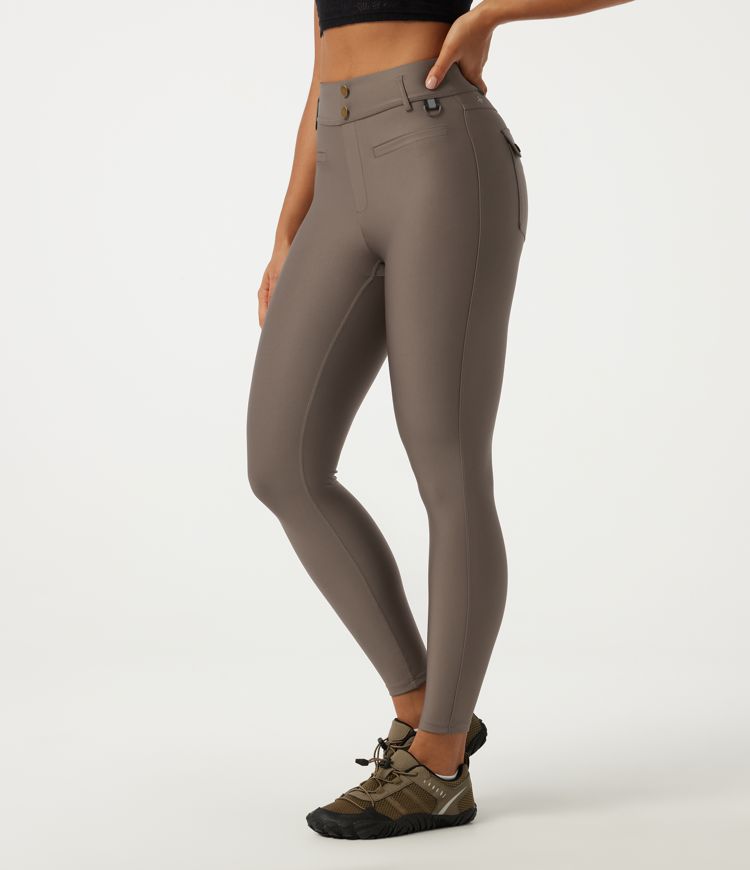High Waisted Skinny Sheen Hiking Leggings with Pockets