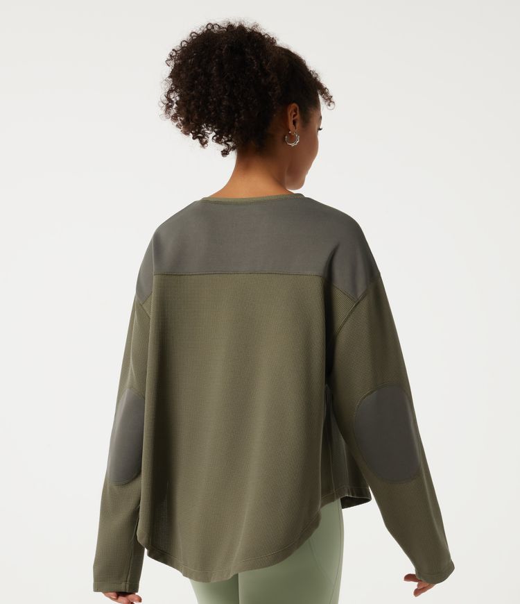 Martini Olive Sudadera casual de bloques de color en tejido waffle, cuello redondo y mangas largas. / 2