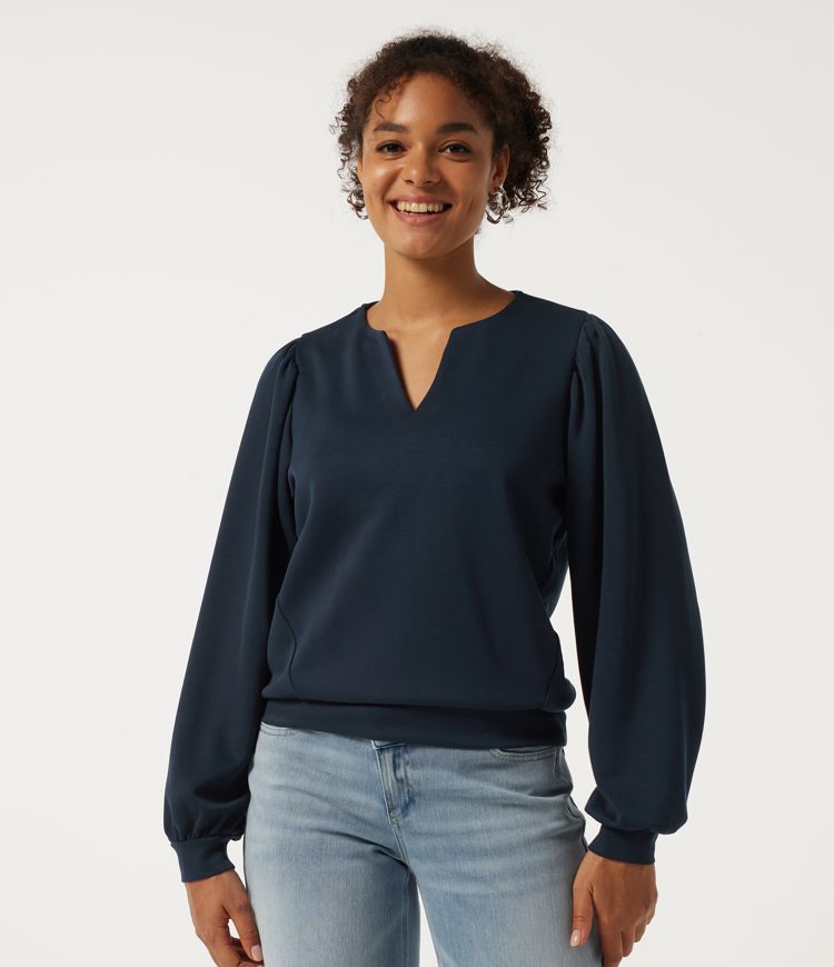 V Neck Bubble Long Sleeve Casual Pullover Sweatshirt