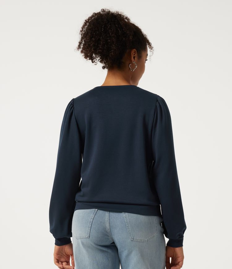 Space Blue V Neck Bubble Long Sleeve Casual Pullover Sweatshirt / 2