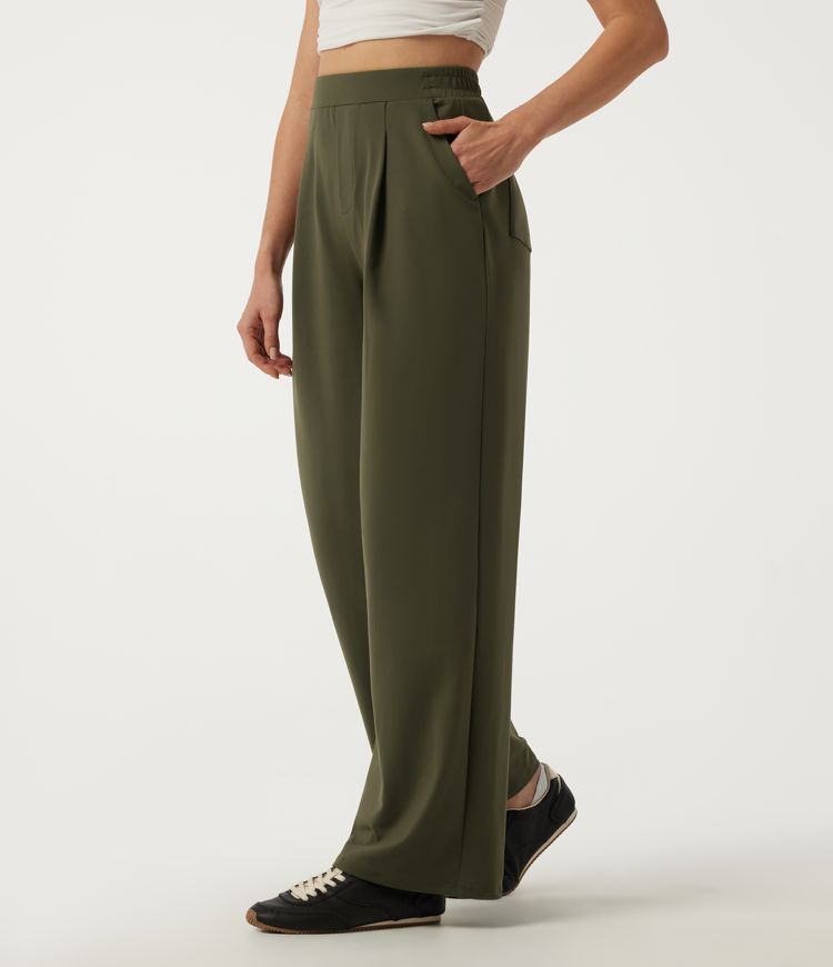 High Waisted Straight Leg Casual Pants with Pockets
