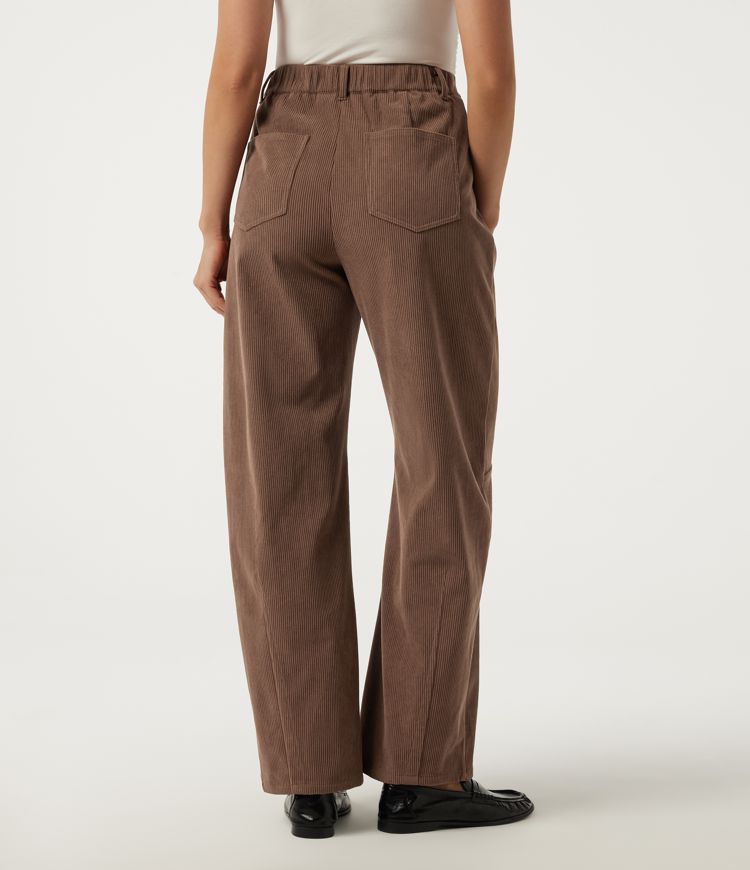 Cappuccino High Waisted Barrel Leg Corduroy Casual Pants with Pockets / 2