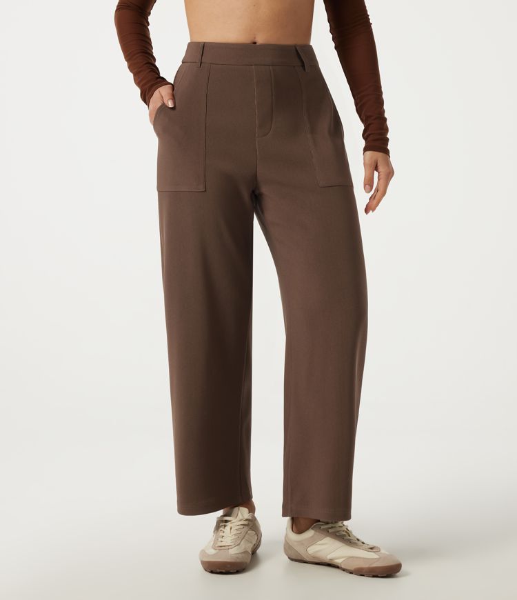 Mid Rise Barrel Leg Workout Pants with Pockets