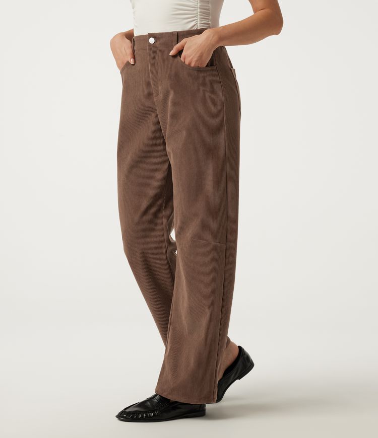 High Waisted Barrel Leg Corduroy Casual Pants with Pockets