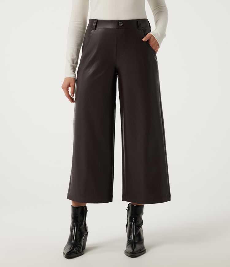Mid Rise Straight Leg Stretchy PU Fleece Work Pants with Pockets