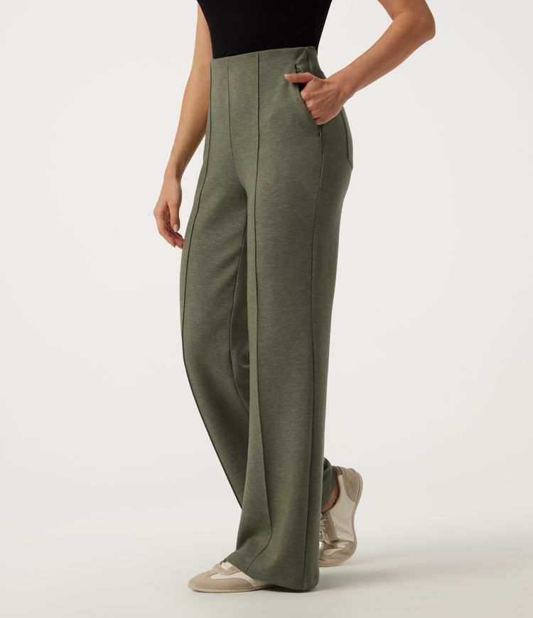 High Waisted Bootcut Pintuck Casual Pants with Pockets