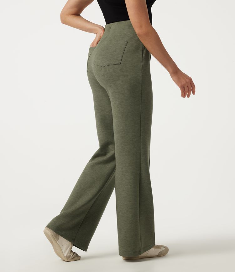 Celery Leaf Green High Waisted Bootcut Pintuck Casual Pants with Pockets / 2