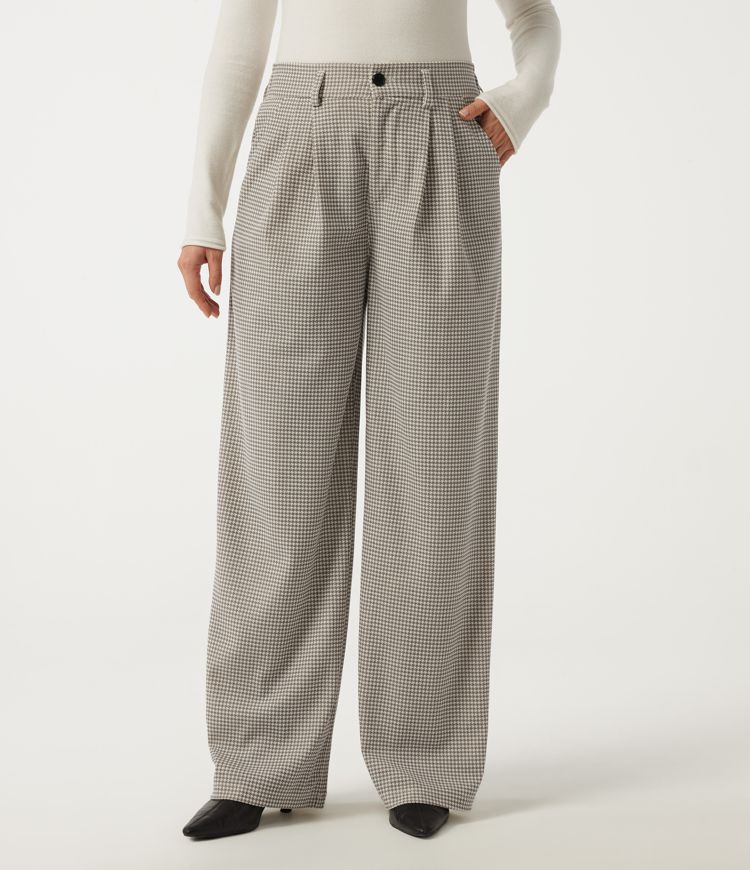 High Waisted Baggy Houndstooth Corduroy Casual Pants with Pockets