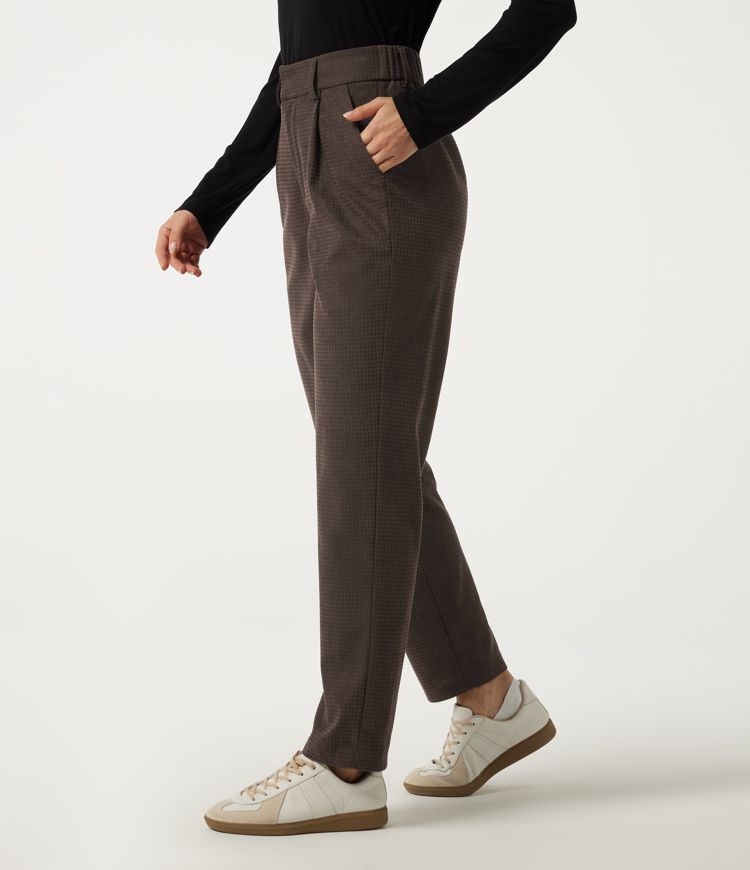 High Waisted Tapered Houndstooth Work Pants with Pockets