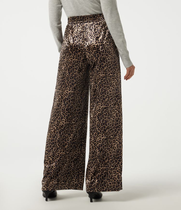 Black Coffee Leopard Print High Waisted Wide Leg Leopard Print Work Pants with Pockets / 2