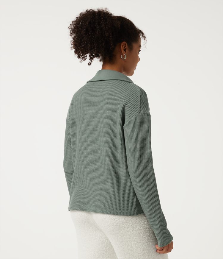 Chinois Green Long Sleeve Waffle Lounge Sweatshirt / 2